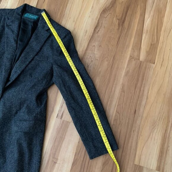 Lauren Ralph Lauren Womens 10 Single Breasted Long Jacket Black Gray Wool Tweed - Picture 9 of 15